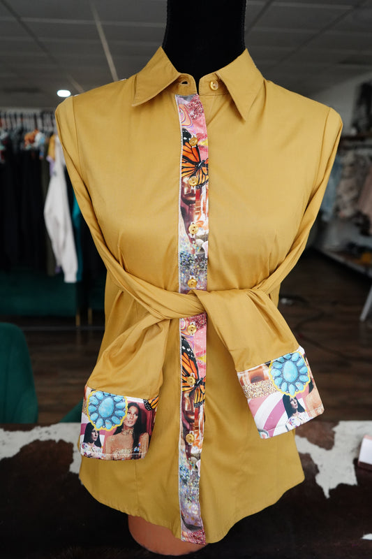 M - Cher on Mustard Cotton Button Down