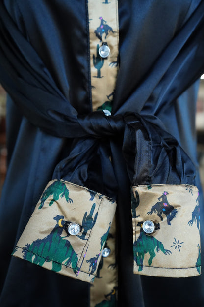 L - Space Cowboys on Black Satin Button Down