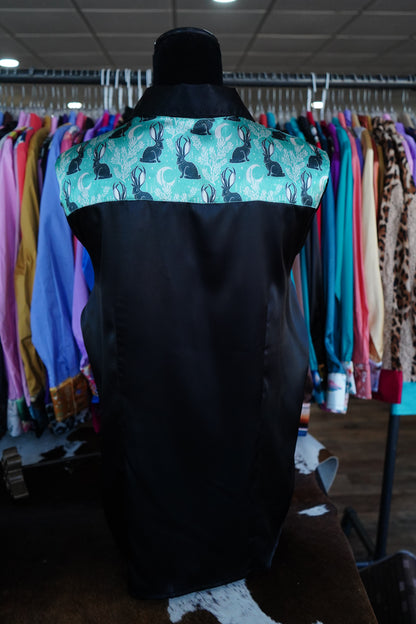 2XL - Mystic Jackelopes on Black Satin Button Down