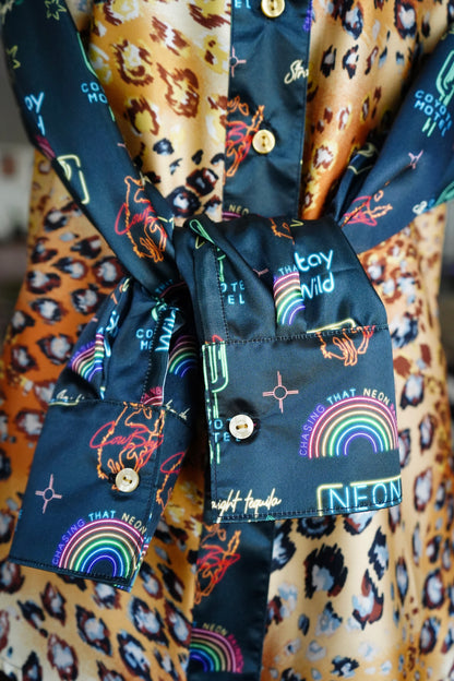 Daisy Original Painted Leopard w/ Neon Moon Button Down - Size 8