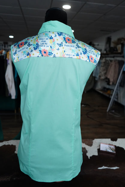 XL - Psalm 56:3 on Mint Cotton Button Down