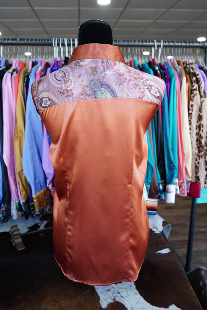L - Mauve Boho Paisley on Rust Satin Button Down
