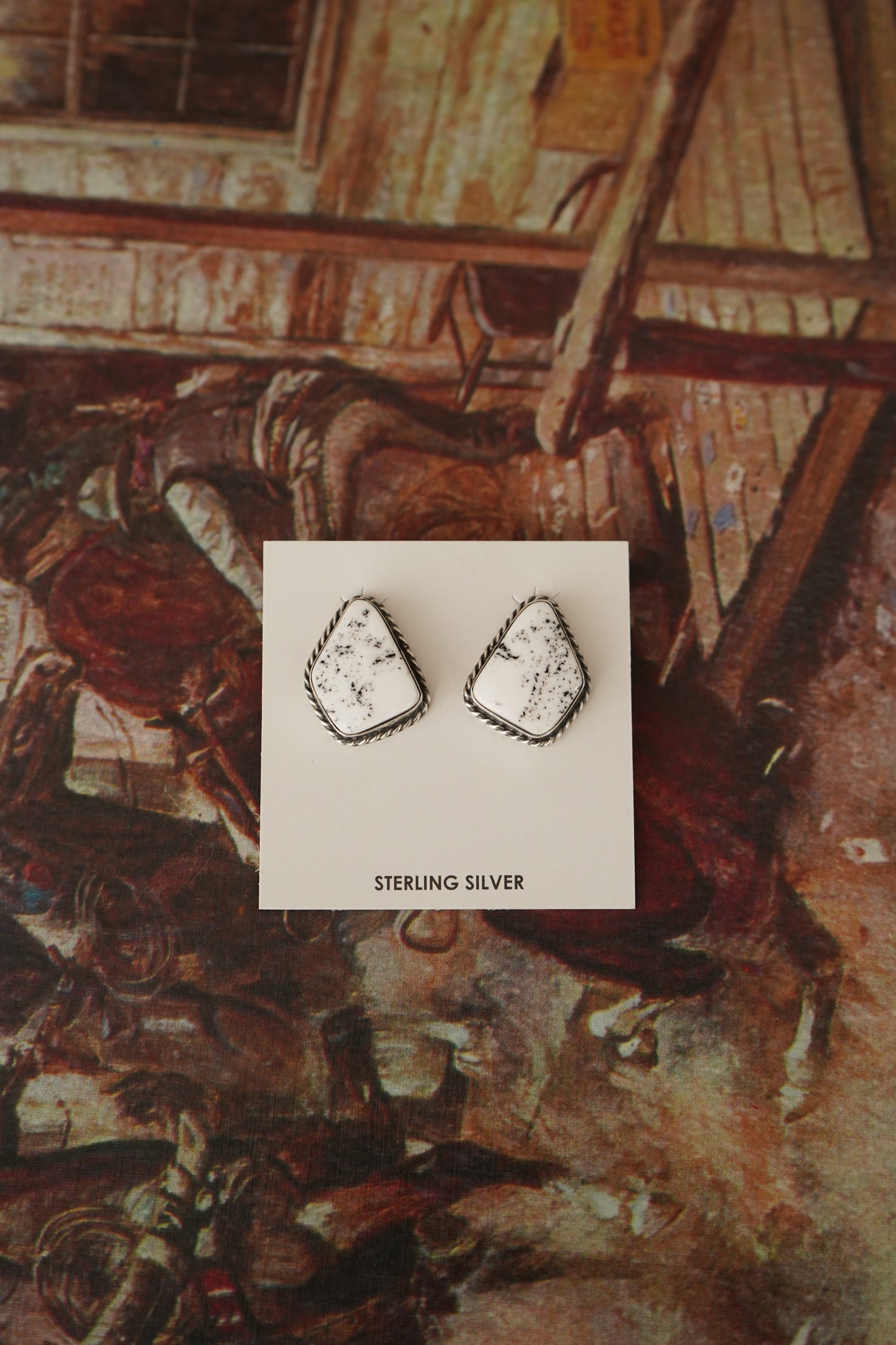 Irene Kee White Buffalo w/ Rope Border Stud Earrings