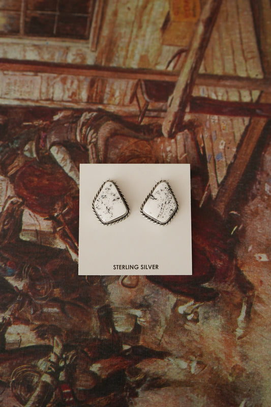 Irene Kee White Buffalo w/ Rope Border Stud Earrings