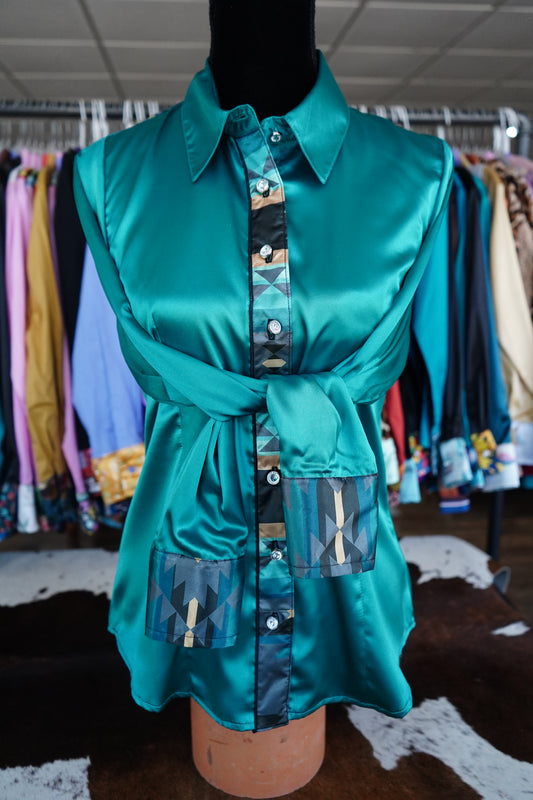 L - Emerald Aztec on Emerald Satin Button Down