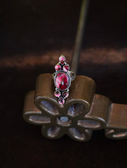 7 Stone Rose Dahlia Cluster Ring - Sz 9