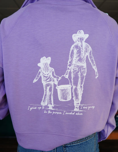 Grew Up - Lavender Zenana Scuba 1/2 Zip with Kangaroo Pocket Pullover Sweatshirt