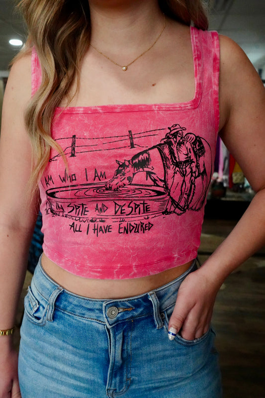 Spite Hot Pink Acid Wash Square Crop Tank