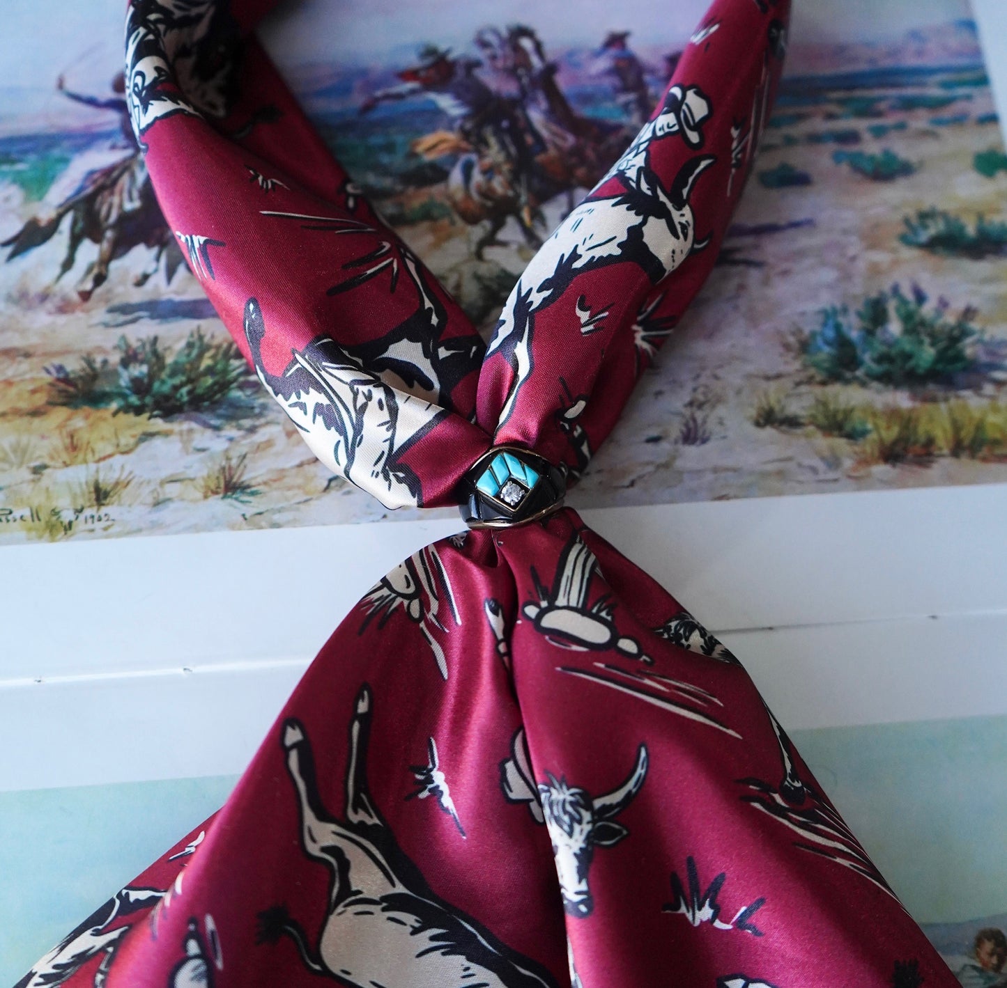 Burgundy Western Scene Wild Rag