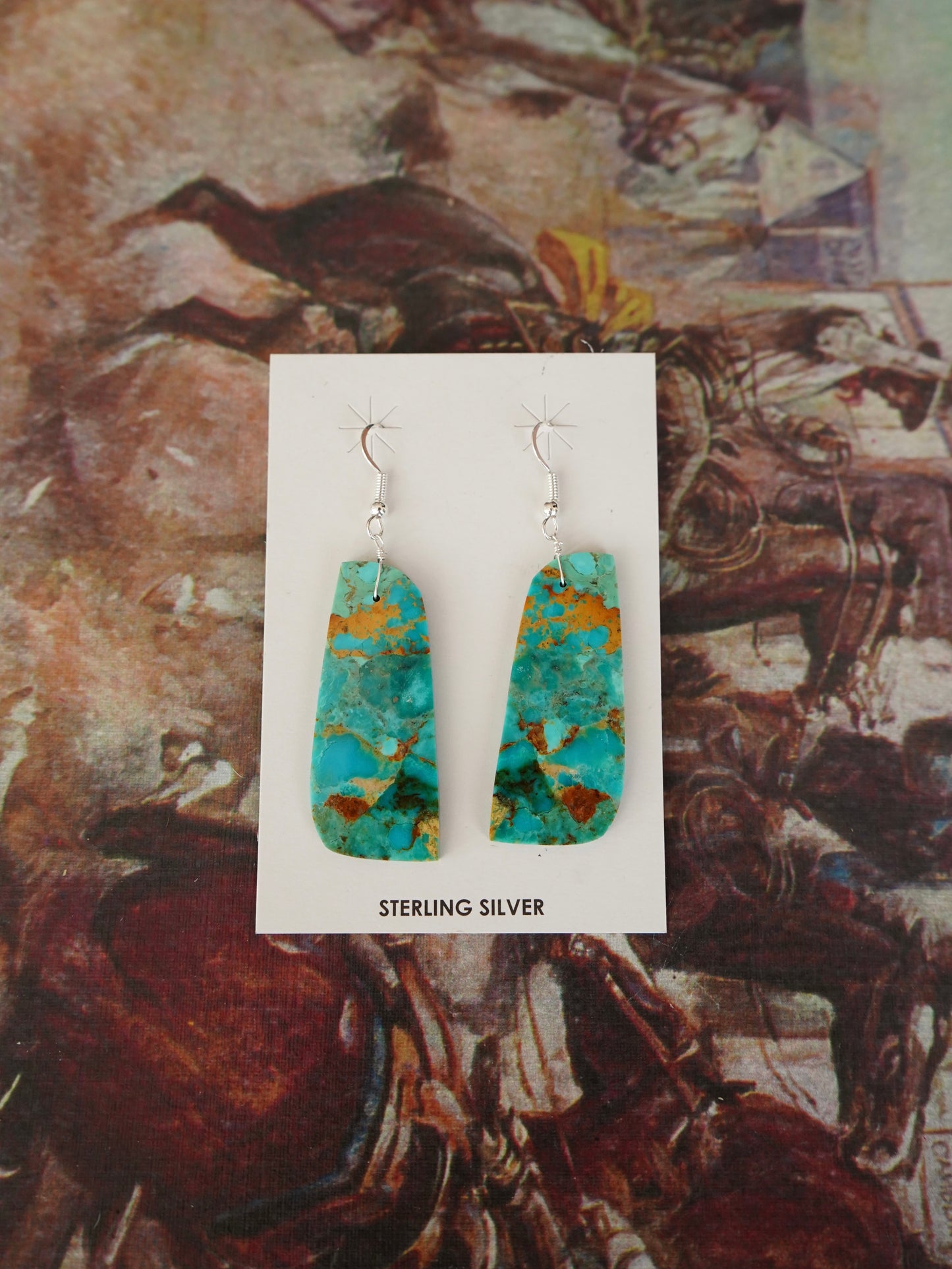 Turquoise Slab Fish Hook Earrings