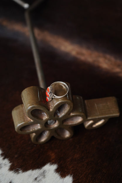 3 Stone Red Coral Ring - Sz 9