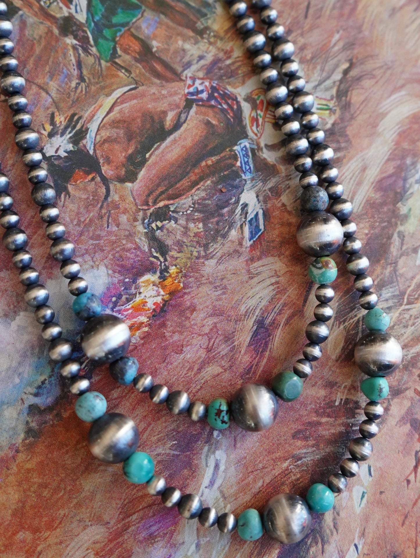 Graduated Sterling Silver Pearls w/ Turquoise Necklaces