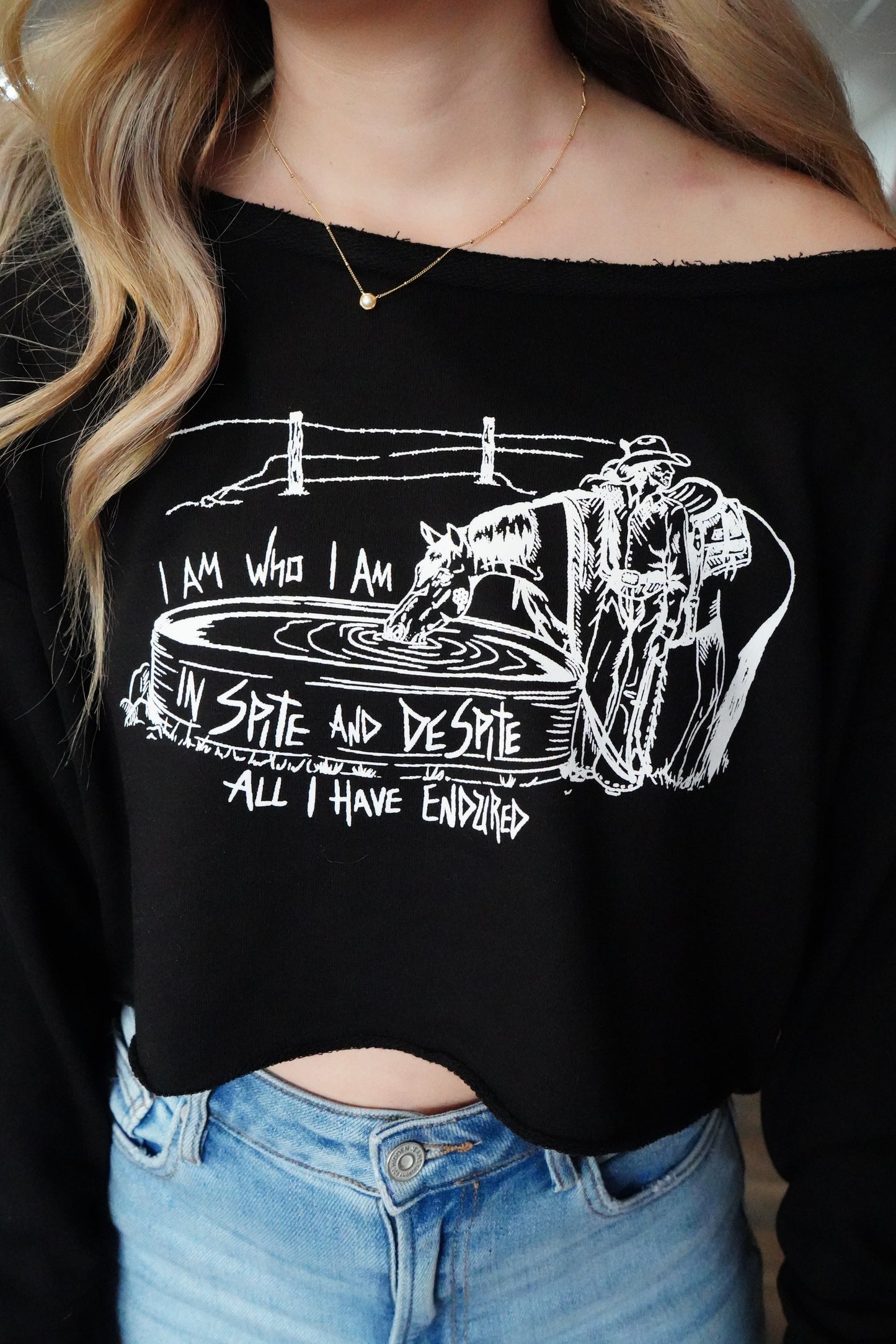 Spite Black French Terry Boatneck Crop Top