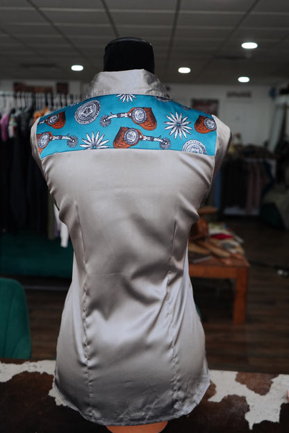 S - Rowels on Gray Satin Button Down