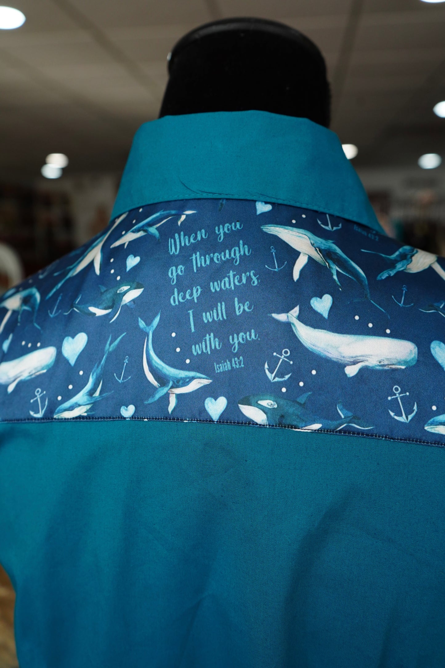 M - Isaiah 43:2 on Teal Cotton Button Down