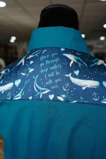 M - Isaiah 43:2 on Teal Cotton Button Down