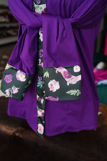 XL - Floral Weenie Dawg on Purple Cotton Button Down