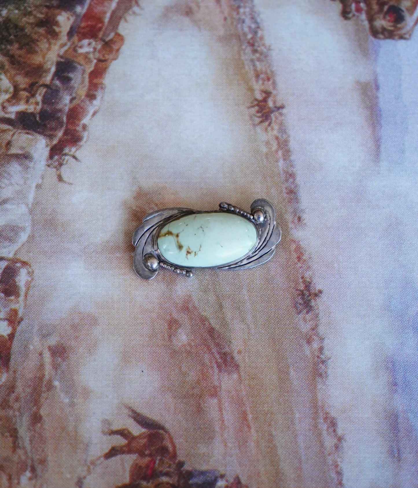 Vintage Turquoise w/ Silver Swirl Accents Pin