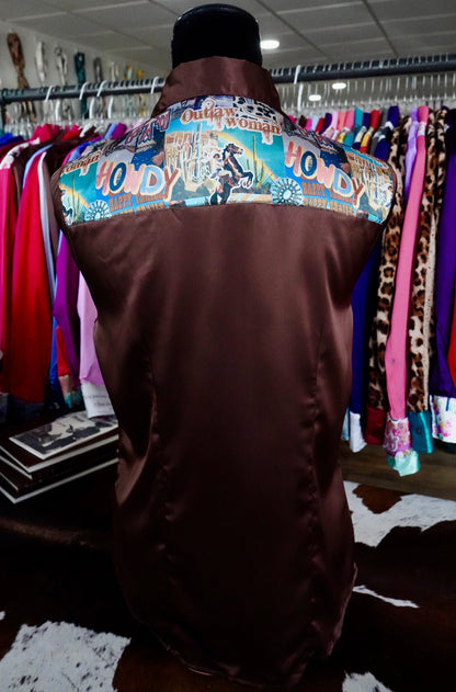 L - Calamity Jane on Brown Satin Button Down