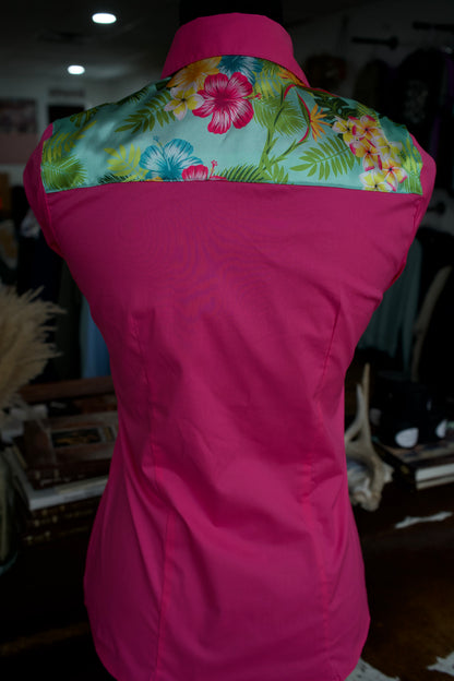 S - Jasmine on Hot Pink Cotton Button Down
