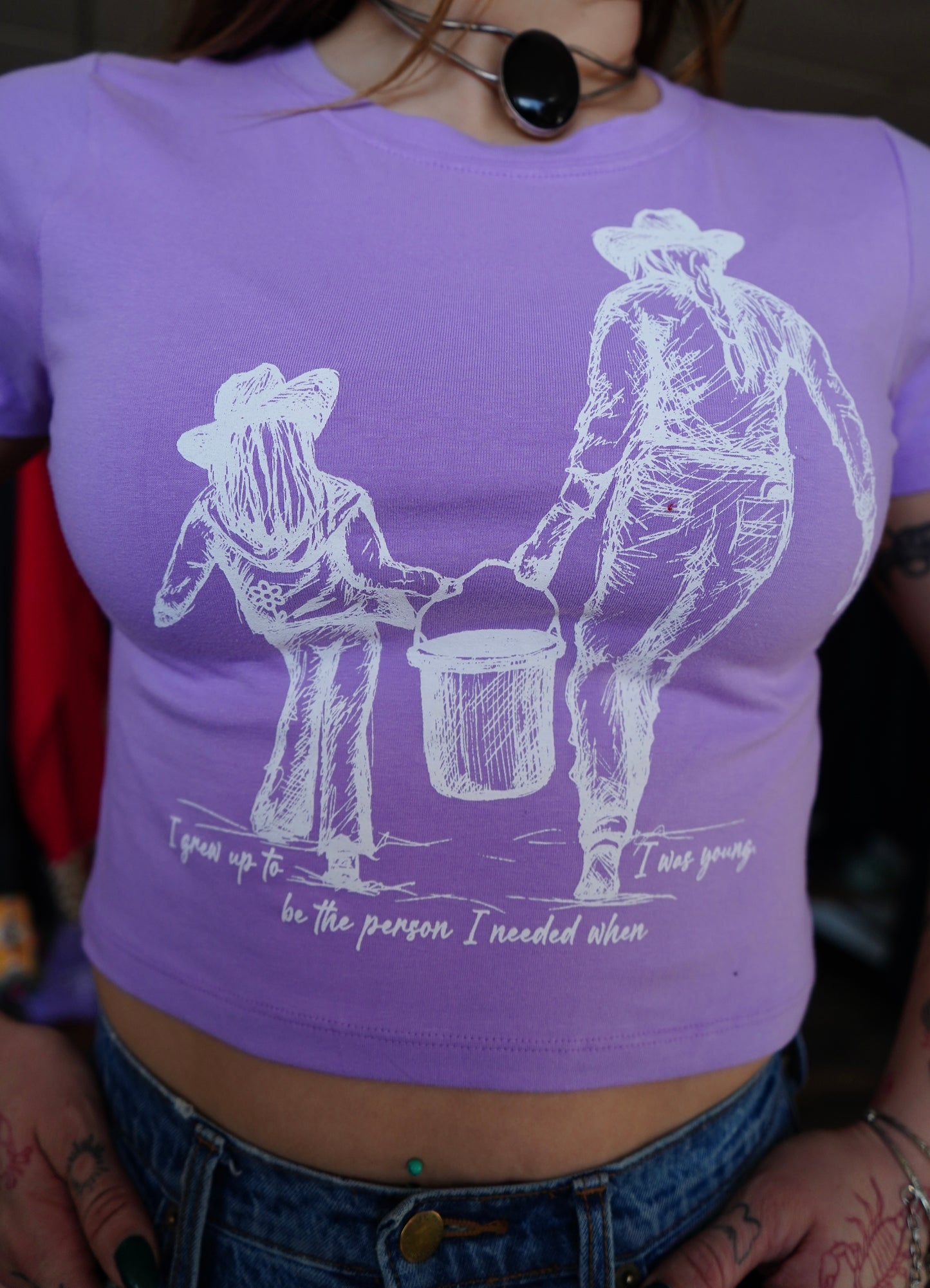 Grew Up - Lavender Cotton Round Neck Crop Top