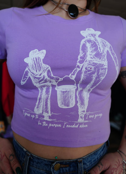 Grew Up - Lavender Cotton Round Neck Crop Top