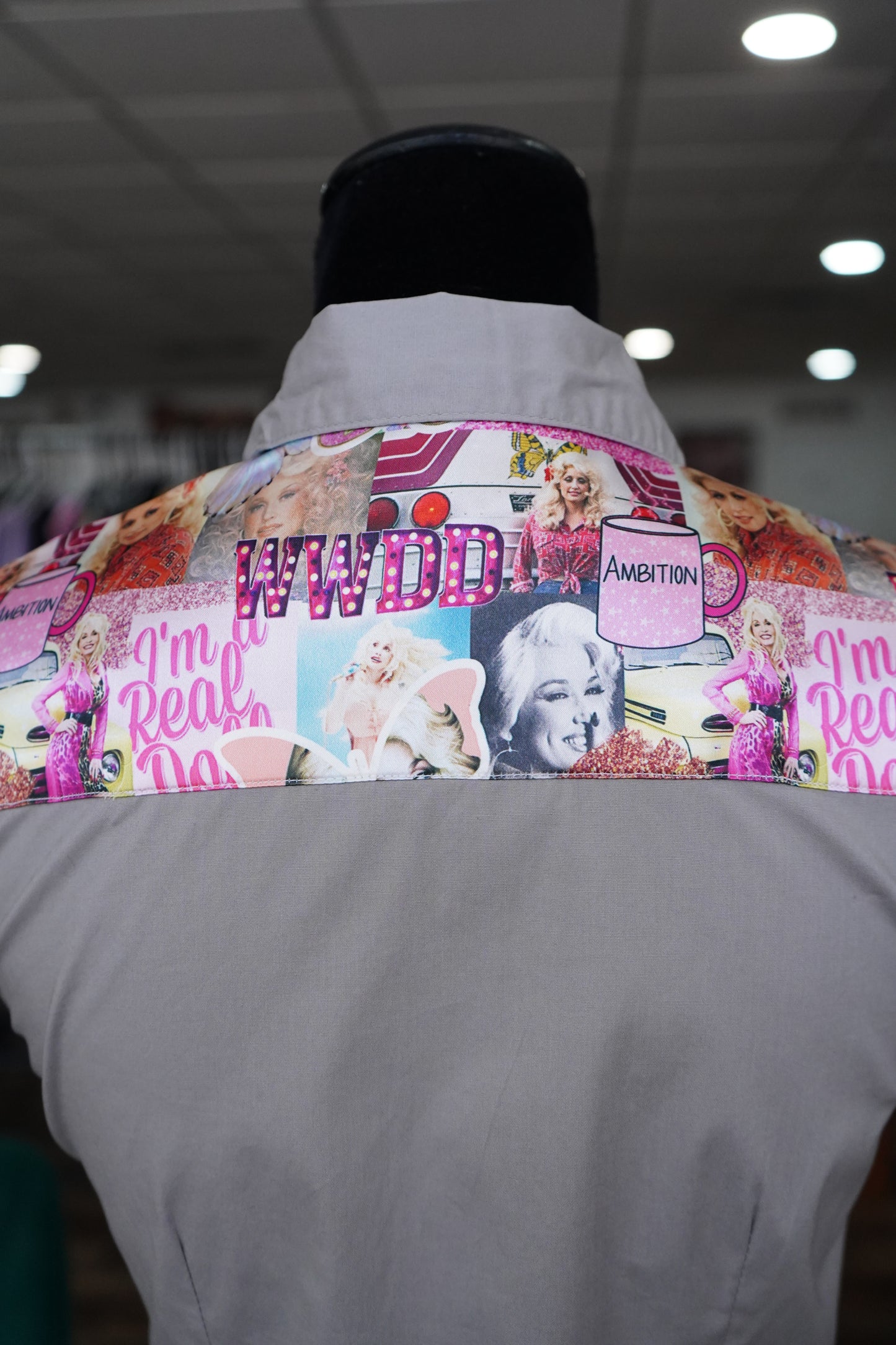 A - Cup Of Ambition on Gray Cotton Button Down