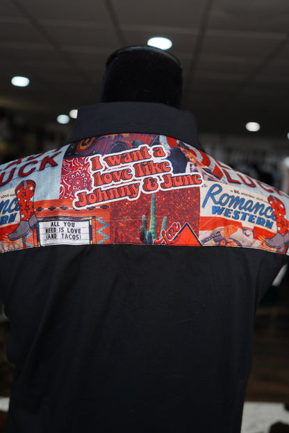 XL - Cowboy Love on Black Cotton Button Down