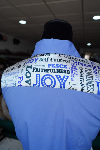 M - Lilac Scripture Lines on Lilac Cotton Button Down