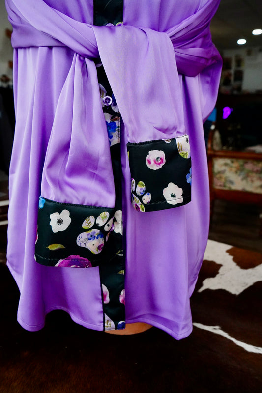 M - Black Floral Paw Prints on Lavender Zenana Button Down