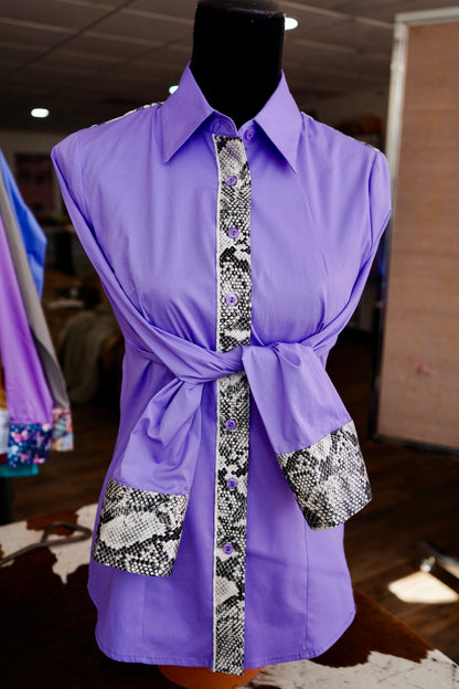 M - Snakeskin on Lavender Cotton Button Down