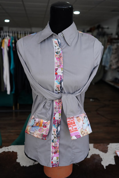 A - Cup Of Ambition on Gray Cotton Button Down