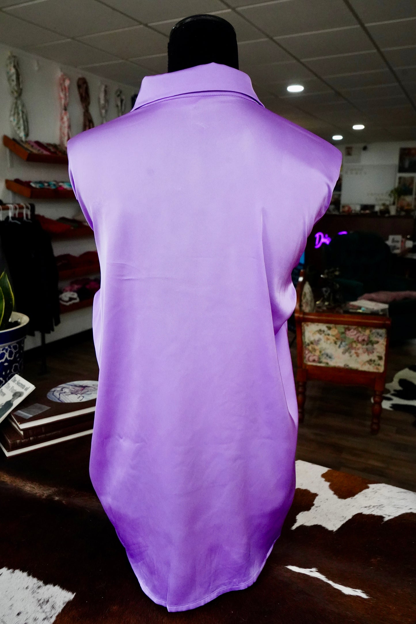 M - Black Floral Paw Prints on Lavender Zenana Button Down