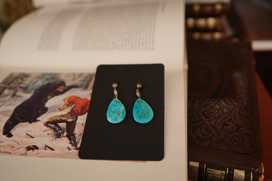 Vintage Turquoise Slab Teardrop Stud Earrings