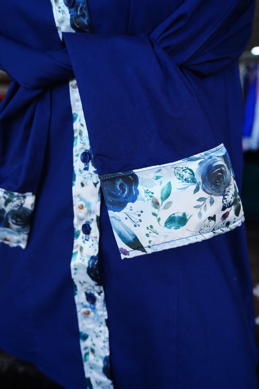 PRELOVED - XL - Navy Feather Floral on Navy Cotton Button Down