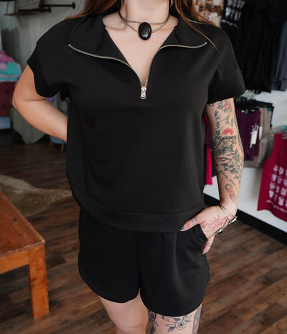 Daisy Hope - Scuba High Neck 1/2 Zip Top & Dolphin Shorts Set