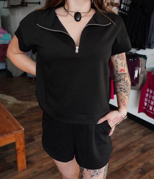 Daisy Hope - Scuba High Neck 1/2 Zip Top & Dolphin Shorts Set