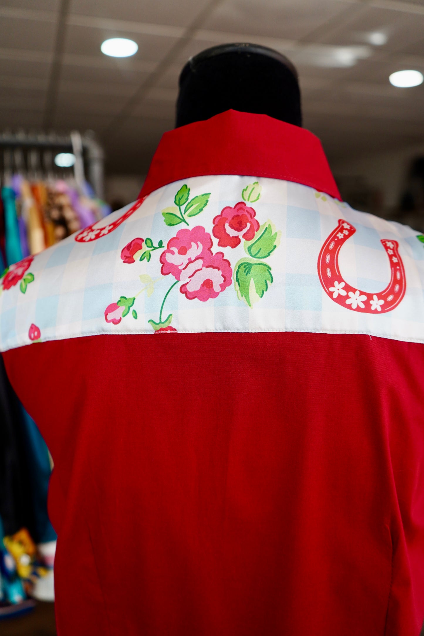 XL - Derby Bound Baby on Red Cotton Button Down
