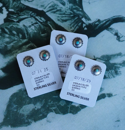 Sterling Silver Concho Stud Earrings