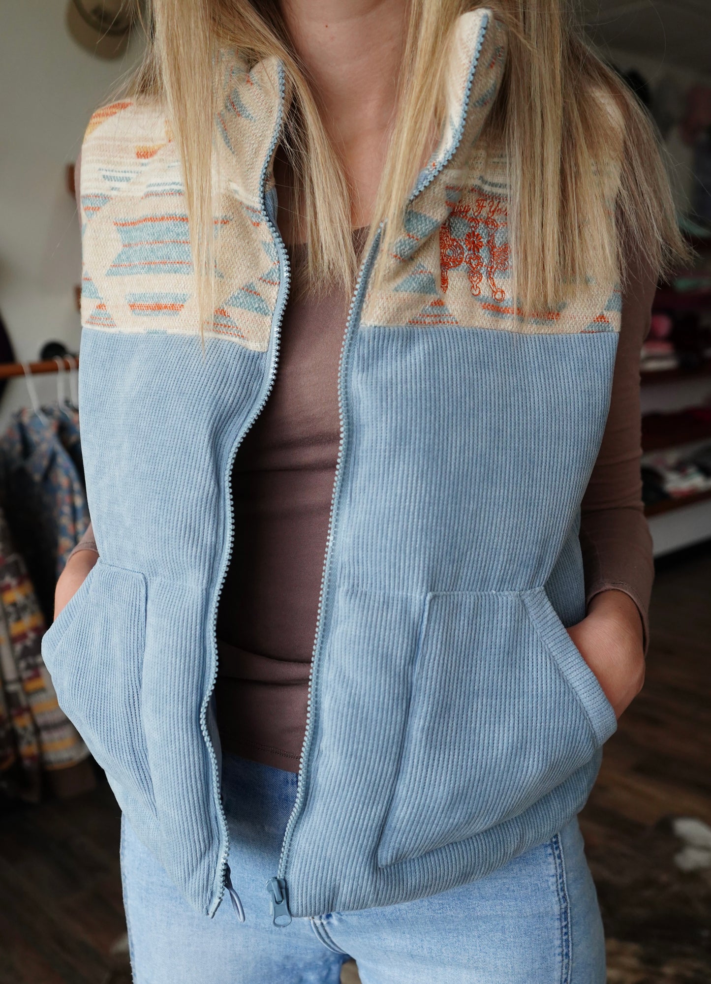 Daisy Spade Blue Aztec Vest