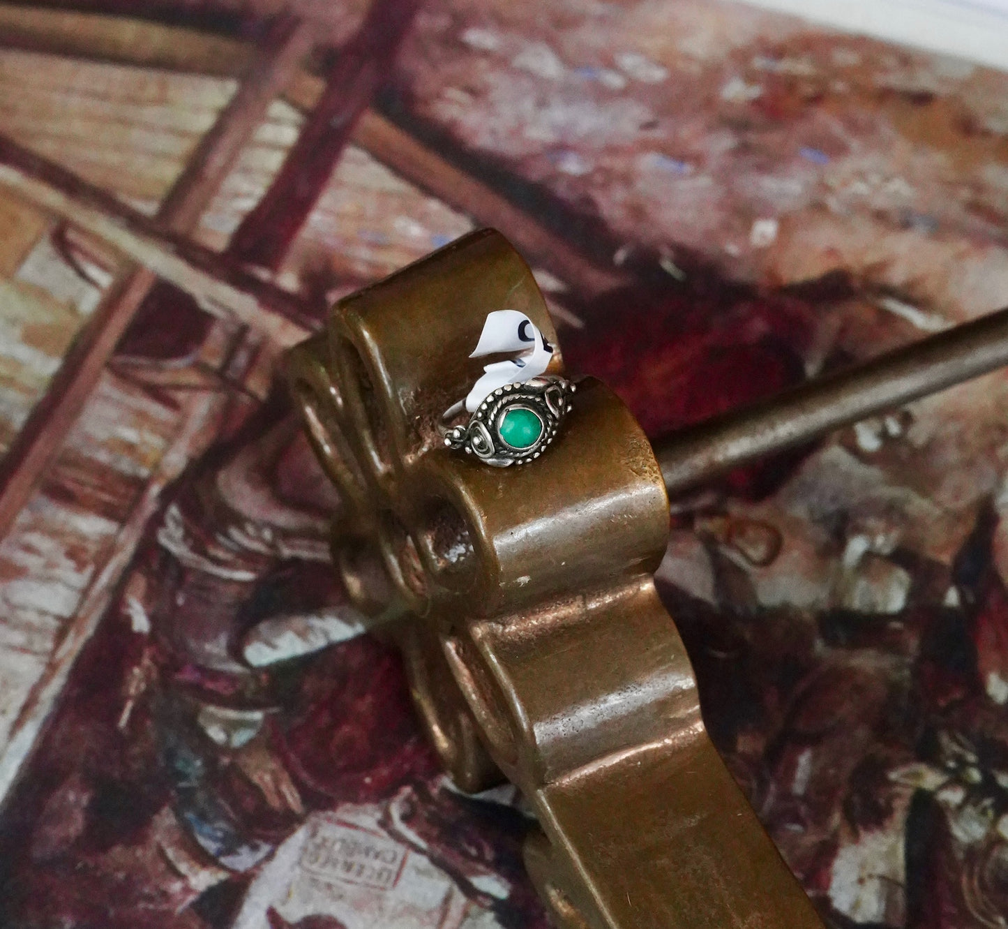 Vintage Round Turquoise w/ Silver Details Ring - Sz 6