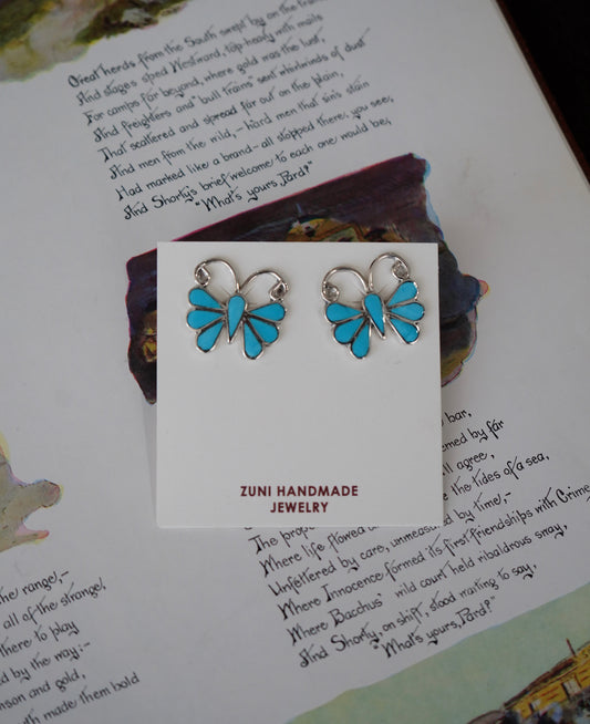 Zuni Inlay Turquoise Butterfly Stud Earrings