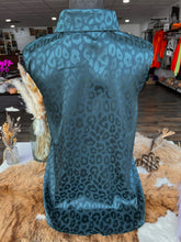 Load image into Gallery viewer, Teal Leopard Satin Button Down