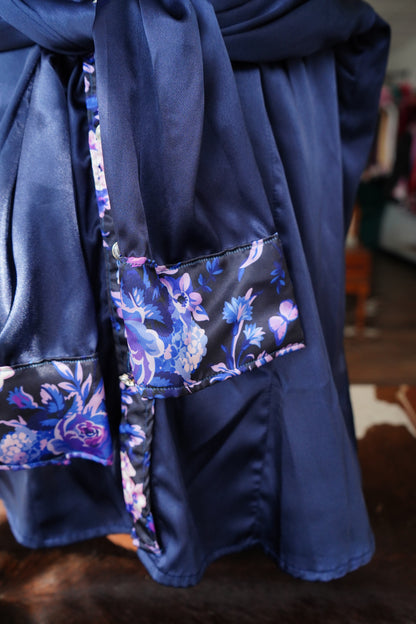 PRELOVED - 2XL - Purple & Mauve Floral on Navy Satin Button Down