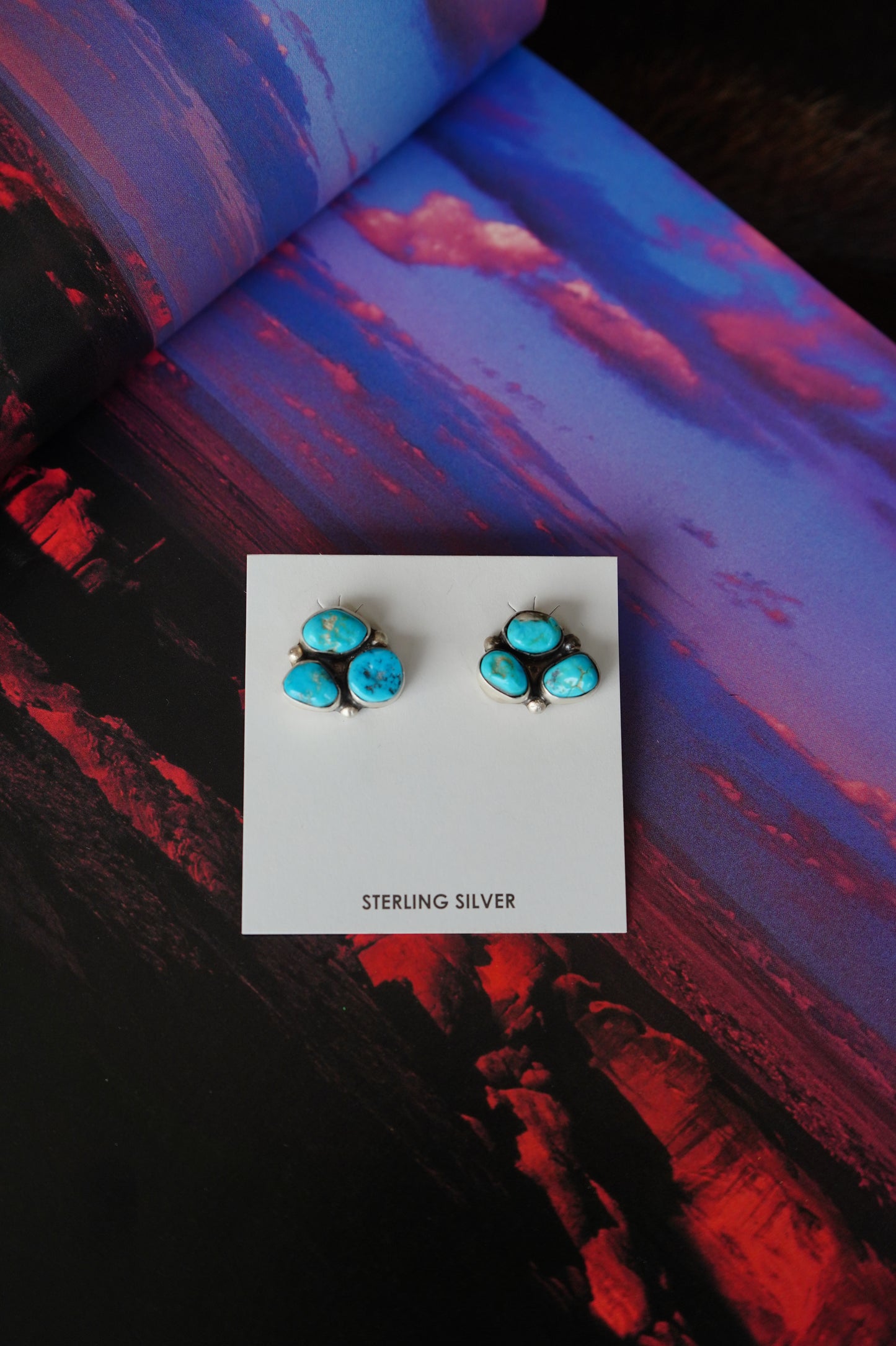 Donovan Nez Turquoise 3 Stone Cluster Stud Earrings