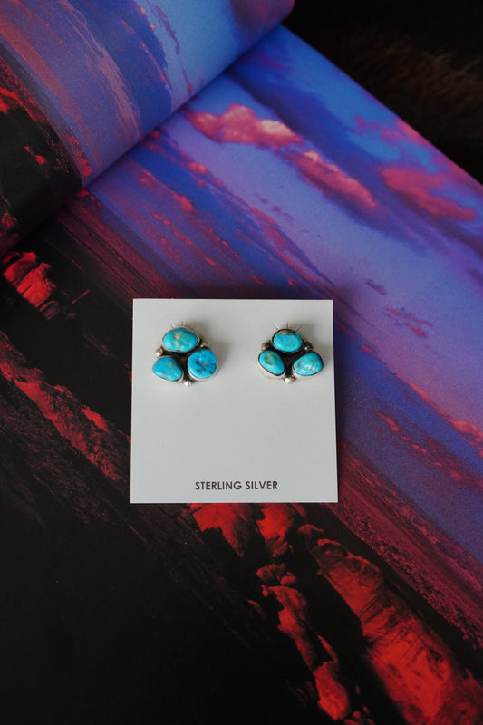 Donovan Nez Turquoise 3 Stone Cluster Stud Earrings