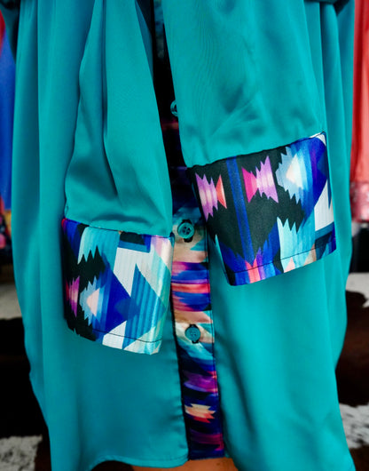 Branded Flowy Satin Button Downs