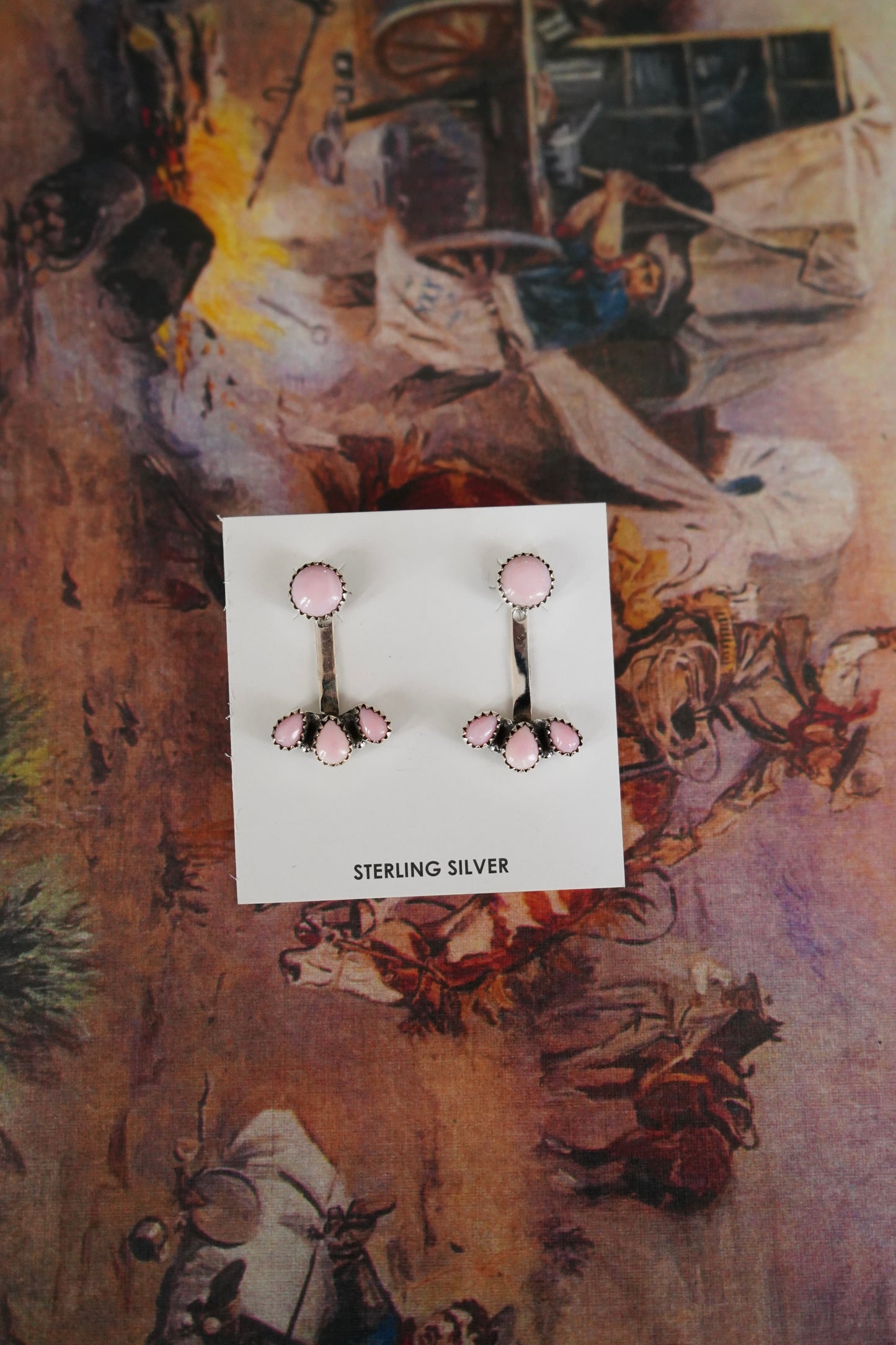 4 Stone Pink Conch Stud Earrings