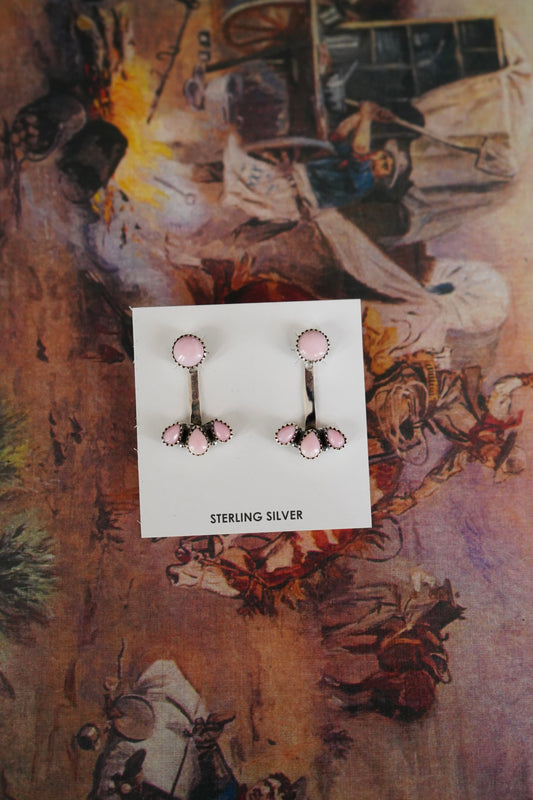 4 Stone Pink Conch Stud Earrings