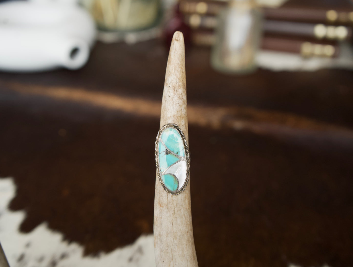 Vintage Mother Of Pearl and Turquoise Ring Sz. 5.5